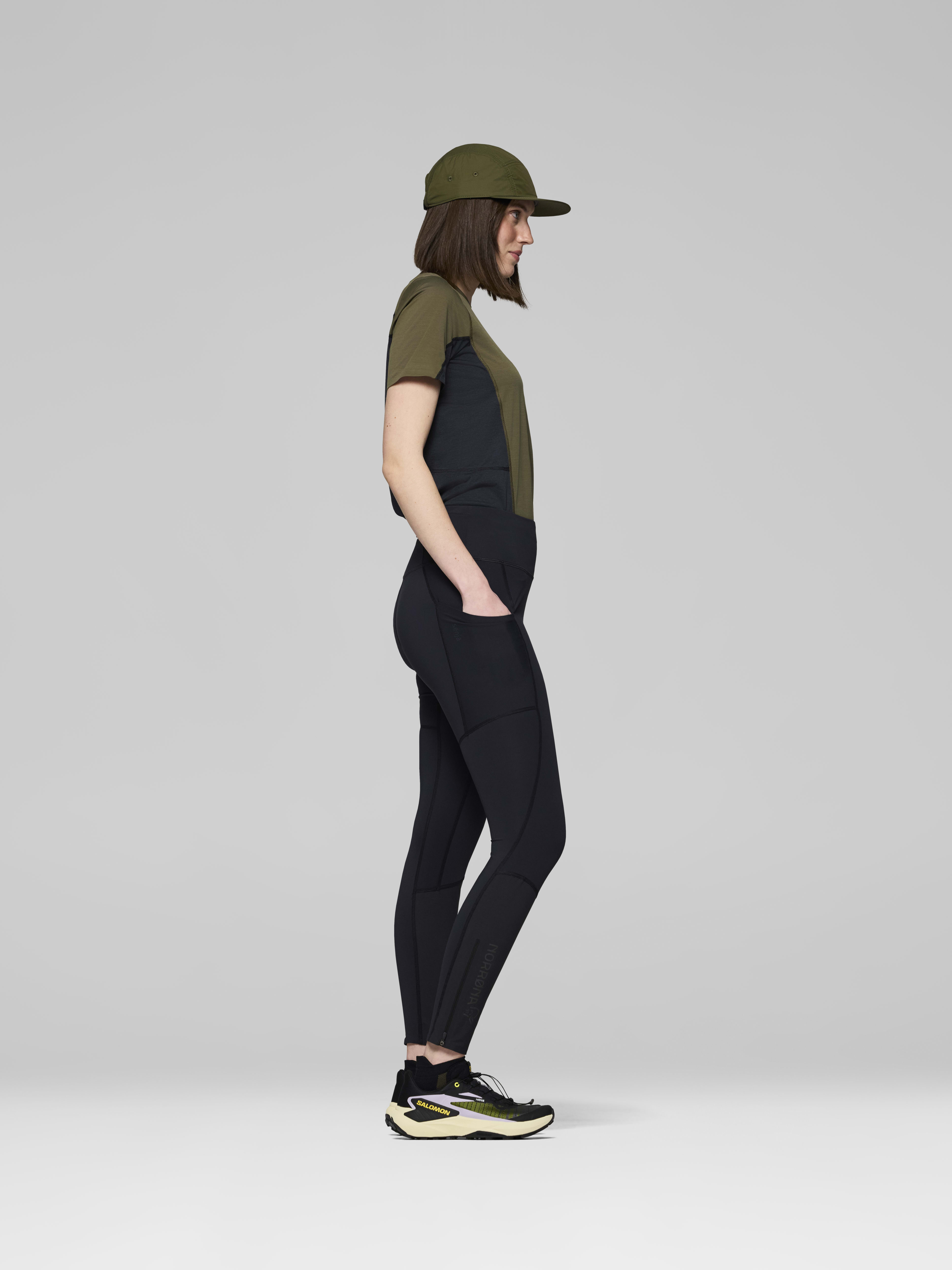 Female Look side image of senja equaliser stretch Tights Caviar Black