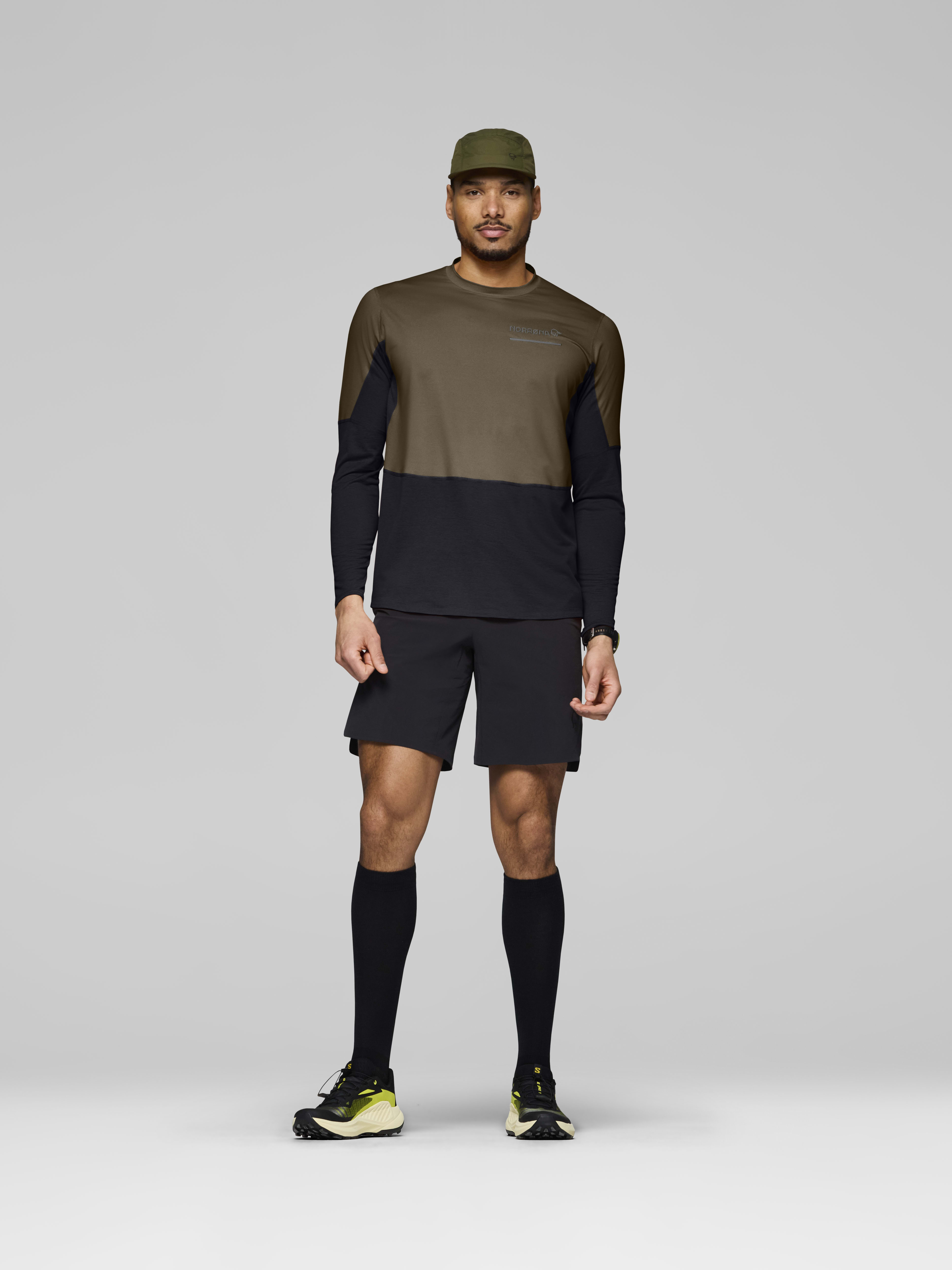 Male Look front image of senja equaliser lightweight Long Sleeve Olive Night