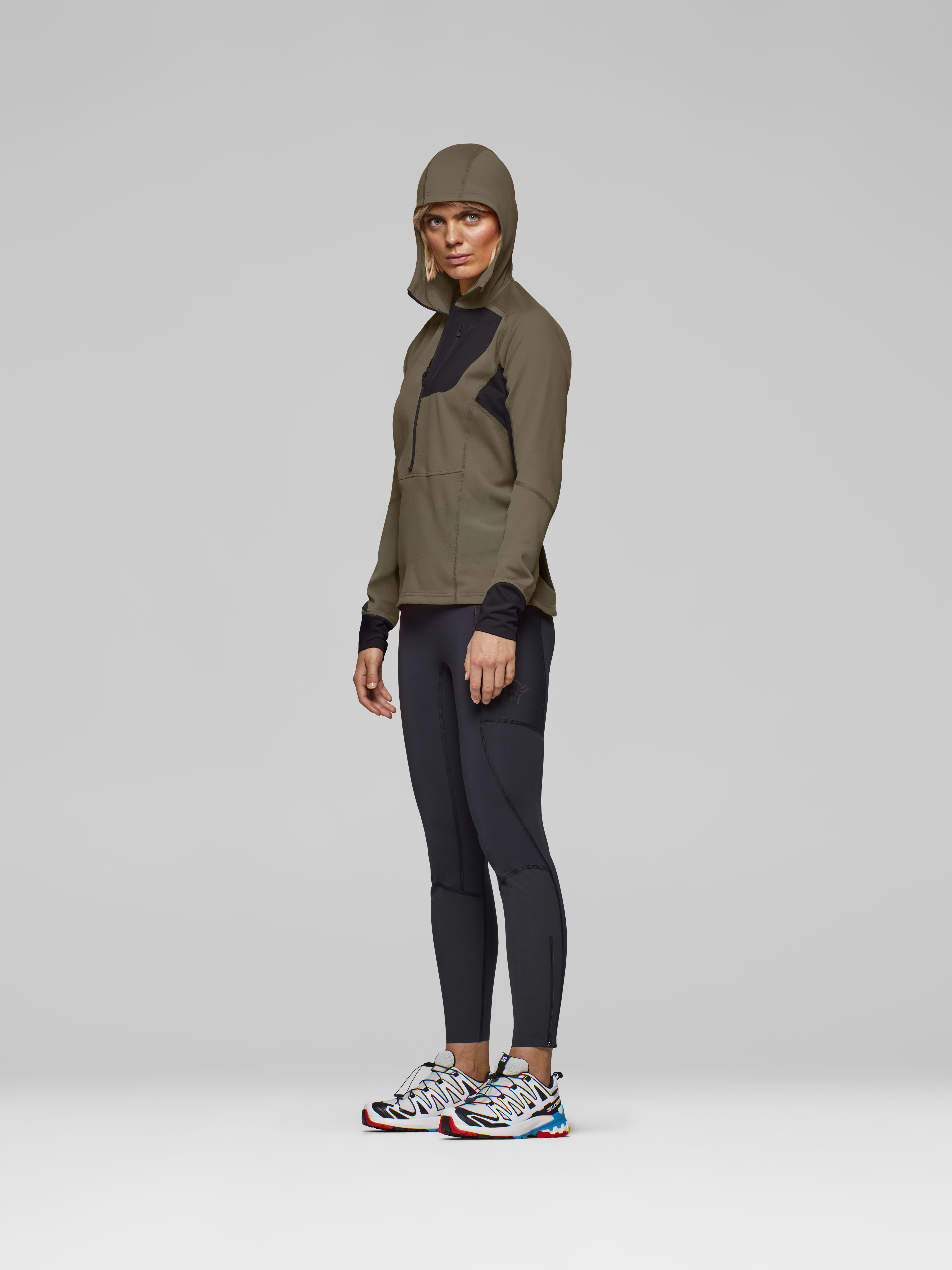 Female Look side image of senja warm1 Hood Olive Night