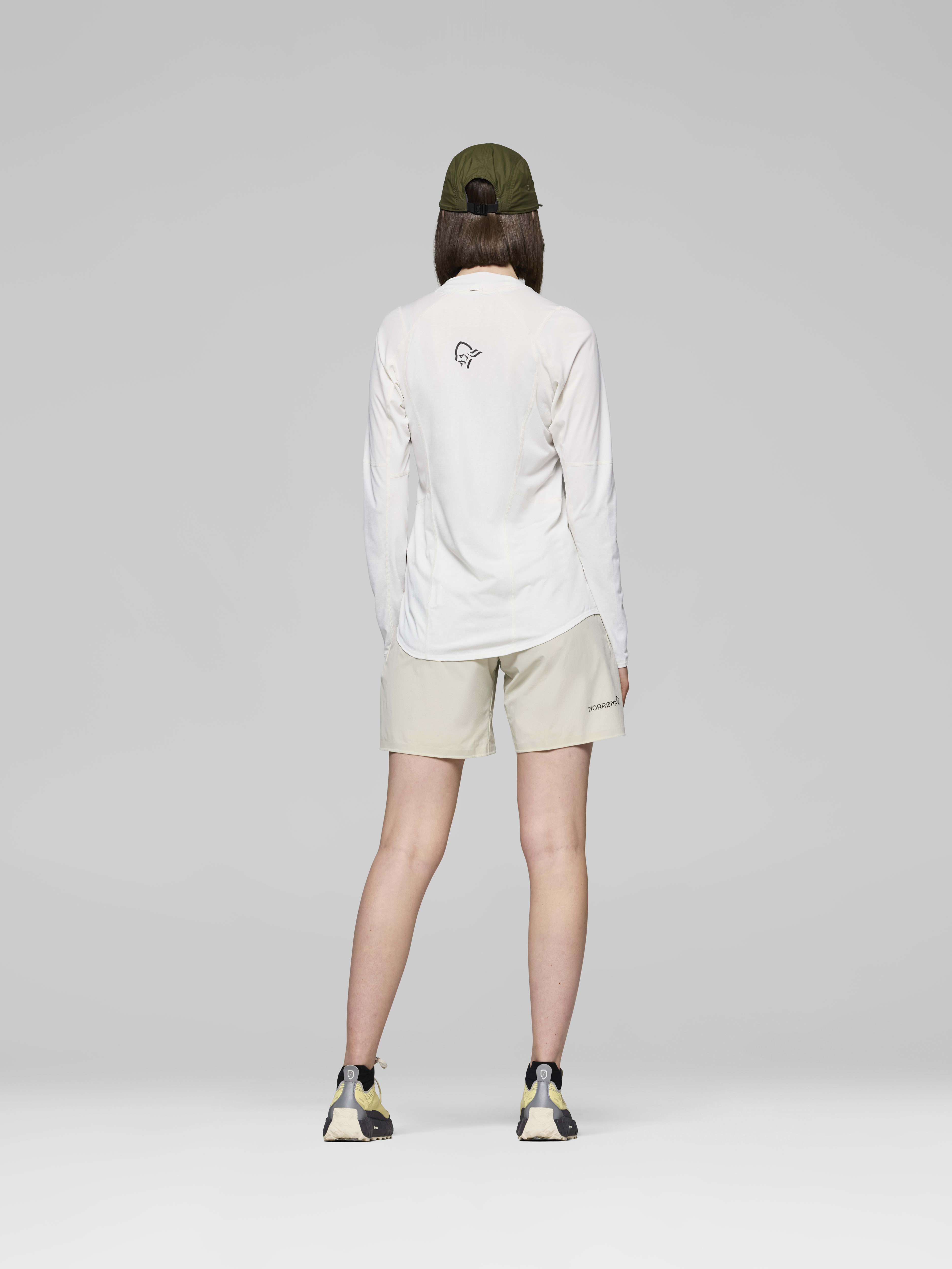 Female Look back image of senja equaliser lightweight Long Sleeve Snow White