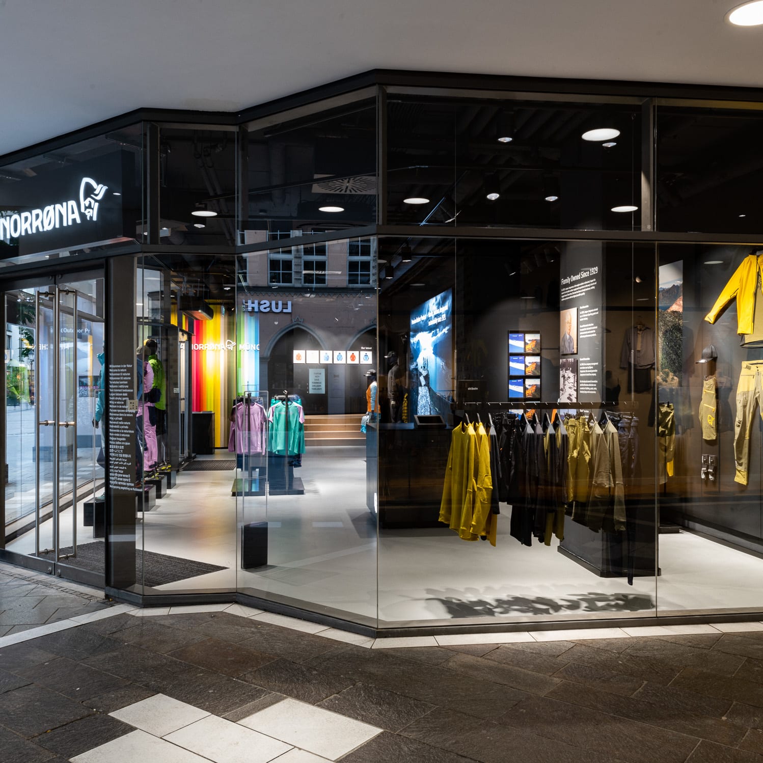 Norrøna storefront with clothing displayed in the window.