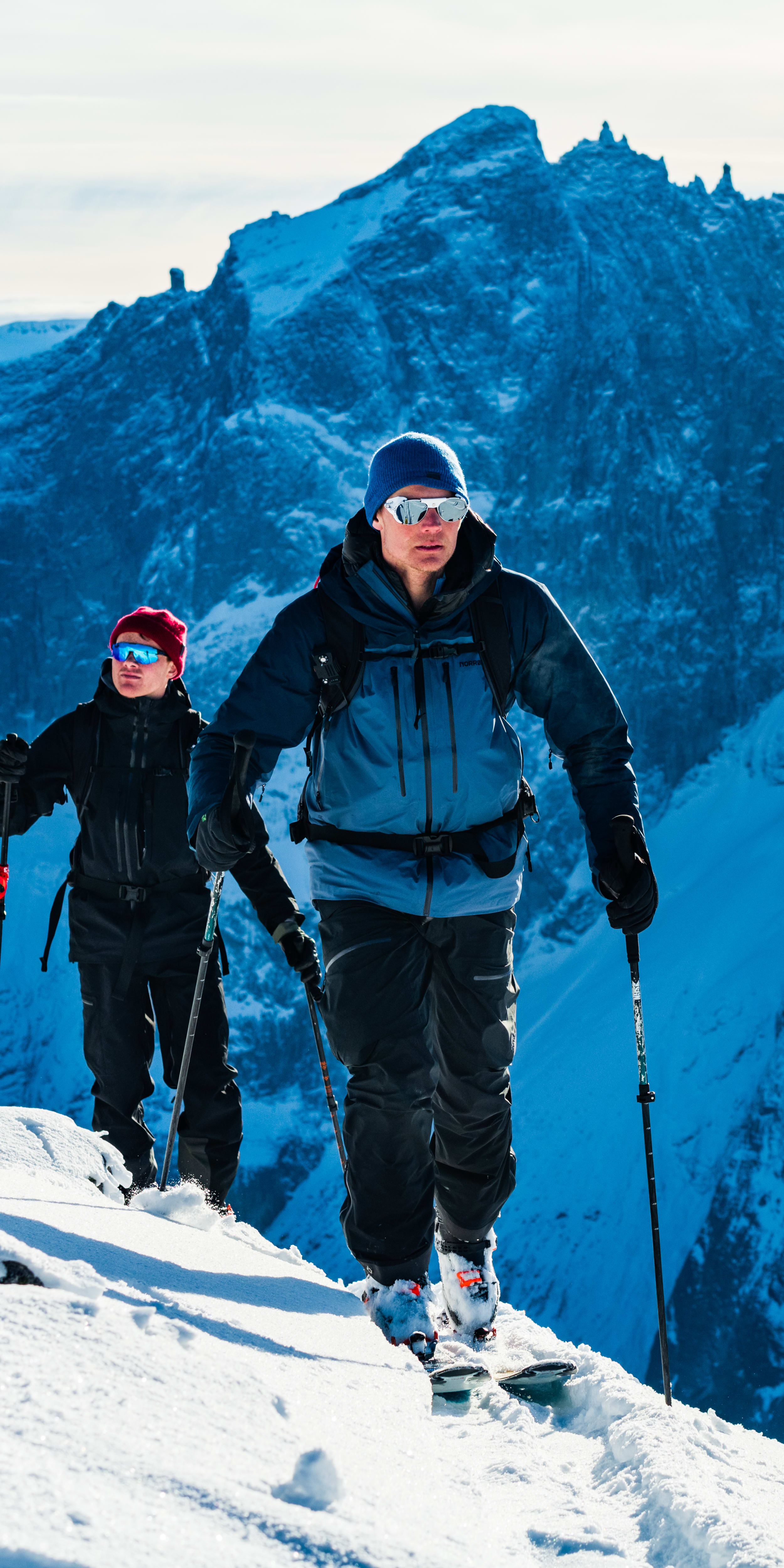 Asbjørn Eggebø Næss and Nikolai Schirmer ski touring near Isfjorden, Romsdal, Norway.  FW1920 lofoten ACE Gore-Tex lyngen Gore-Tex User rights 22.05.2019 - 3 years