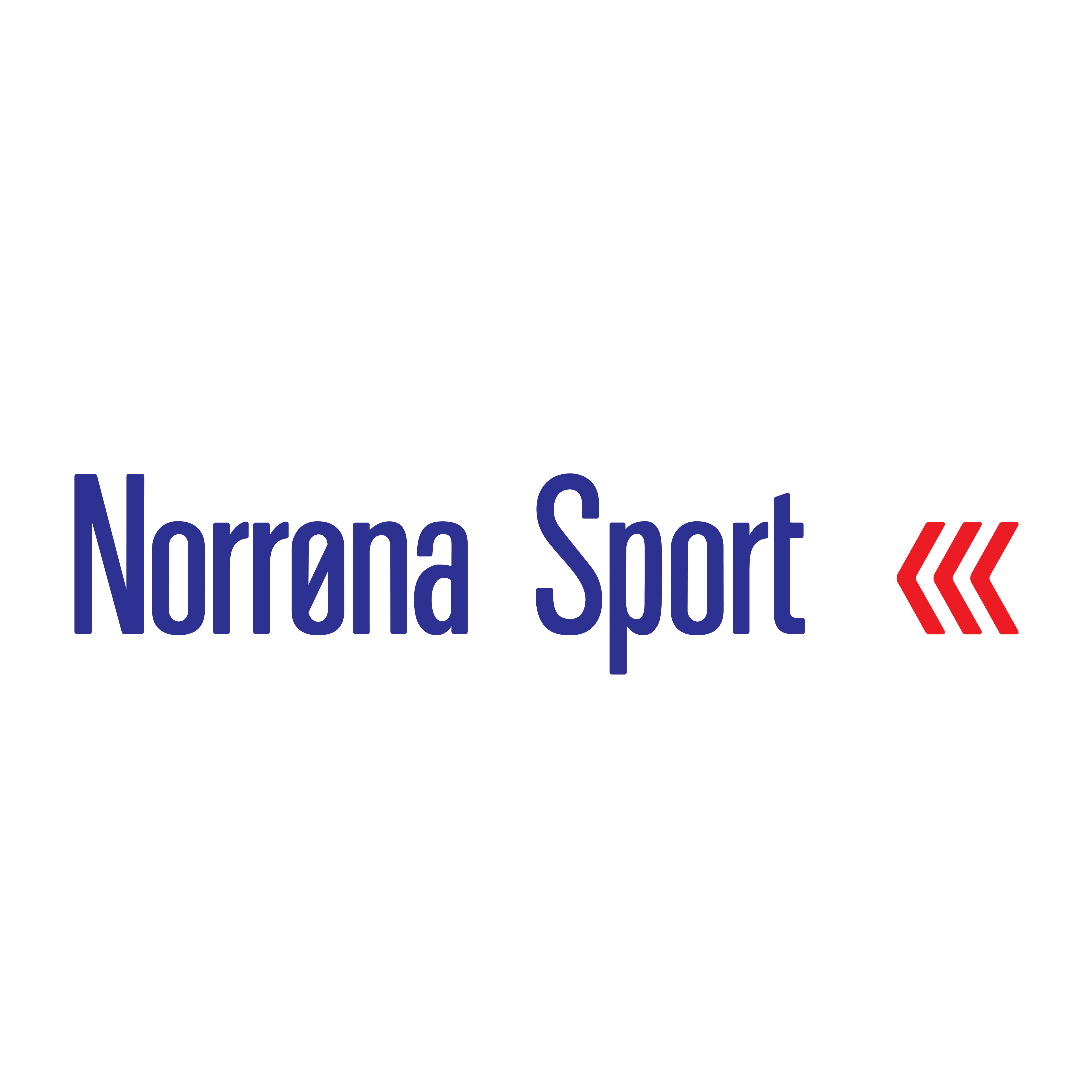 Norrøna Sport logo with blue text and a red arrow-shaped graphic.