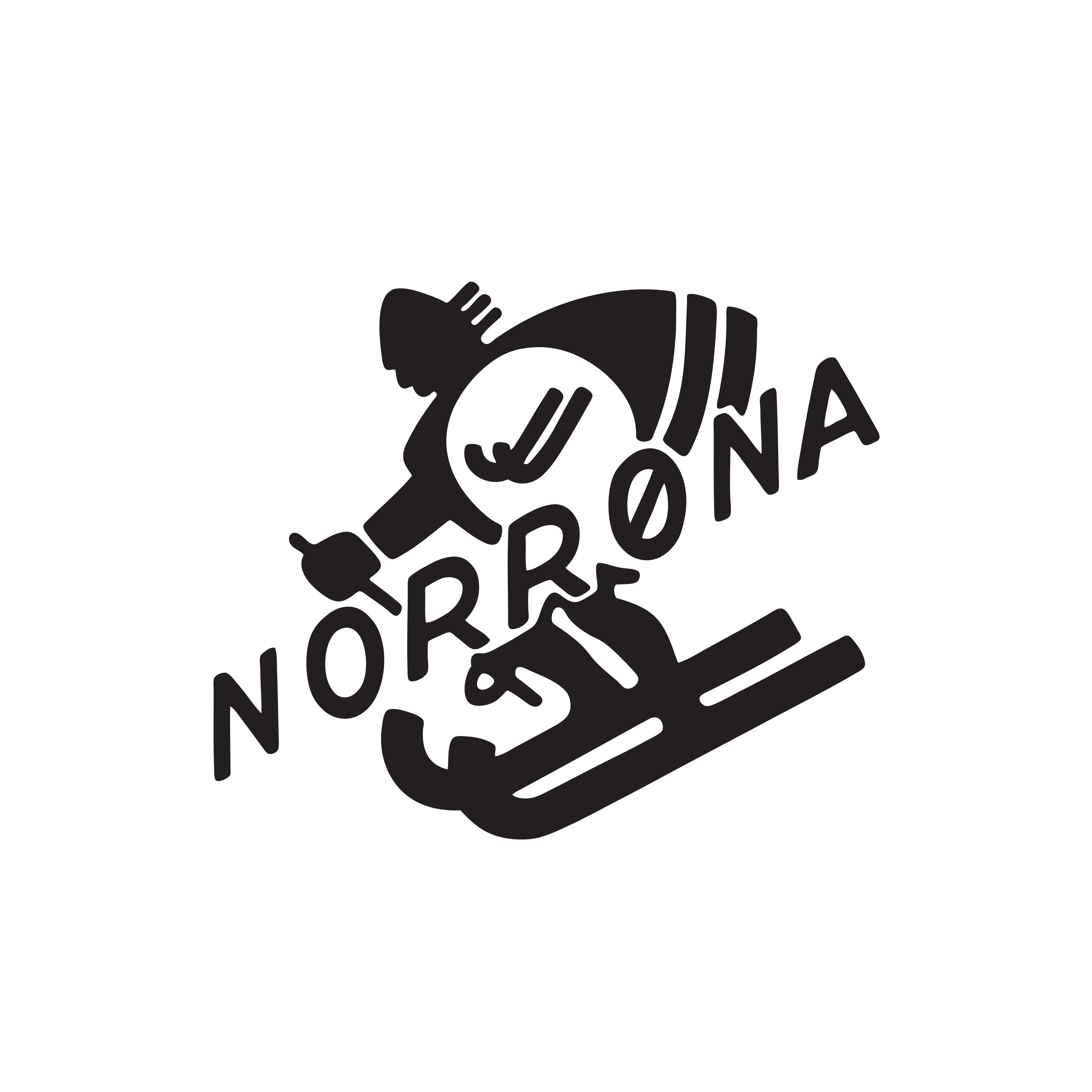 Black and white logo of a skier in Norrøna apparel, with the Norrøna name integrated around the image.