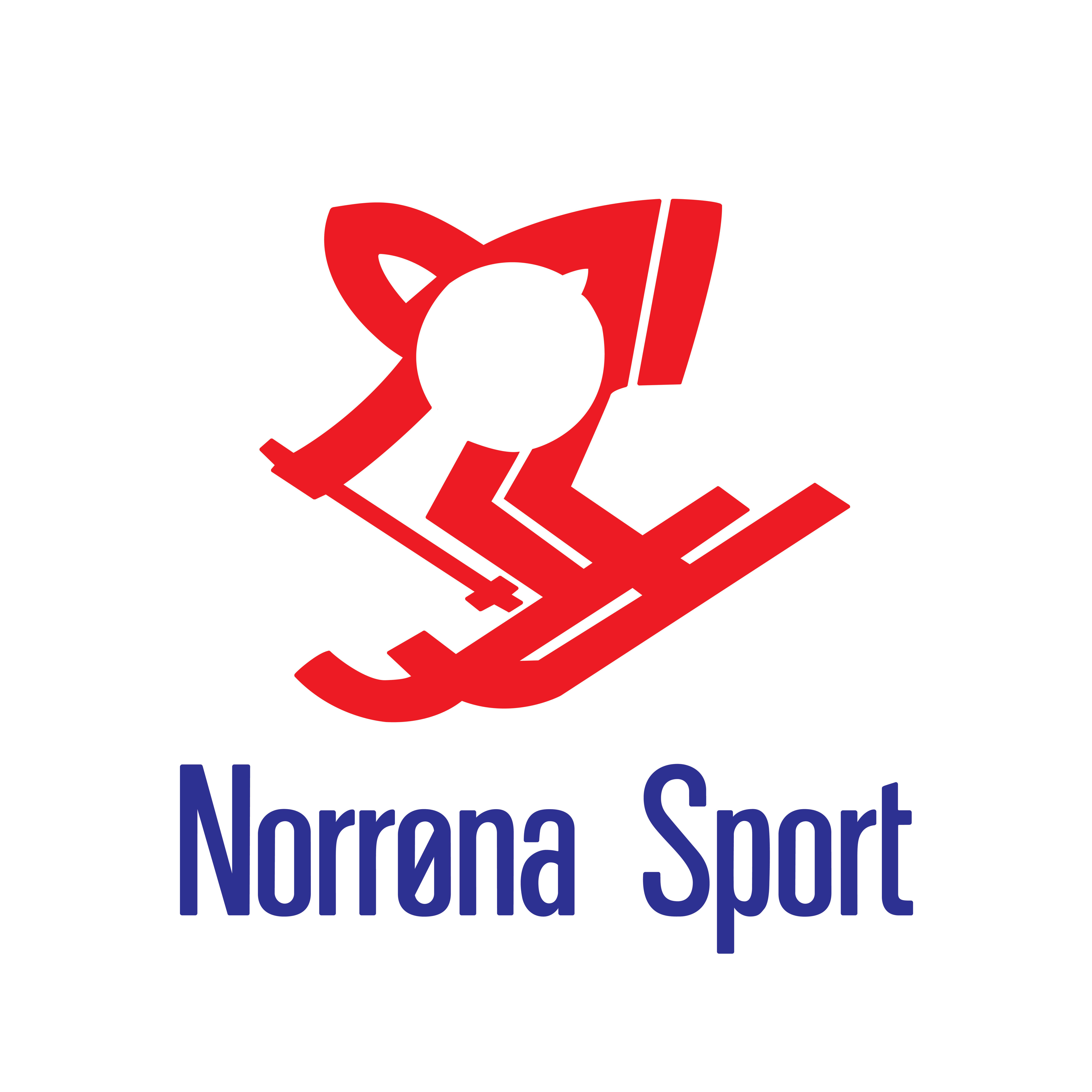 Norrøna Sport logo. Red stylized skier graphic above the blue "Norrøna Sport" text.