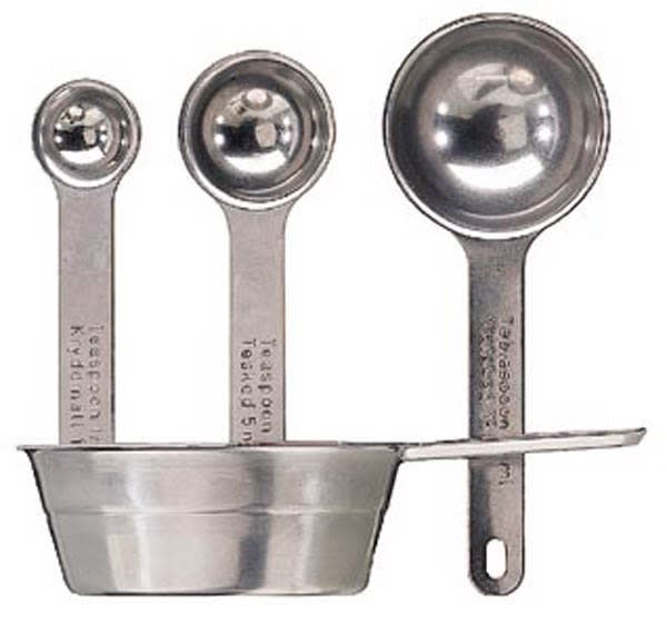 Måleskje sett m/4 deler og oppheng rustfri