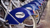 Valenbisi bikes parked at a station in Valencia