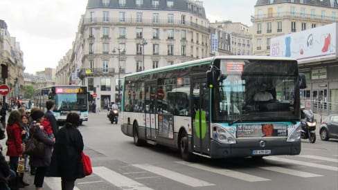 Bus driving on the streets of Paris