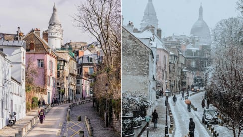 Streets of Paris during different seasons