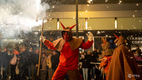 Performer during Cabalgata del Fuego - Fallas Valencia