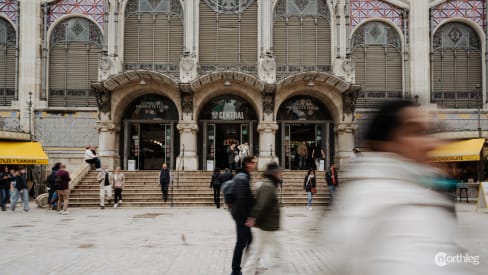 People walking in front of Central Market in Valencia