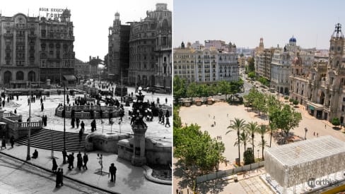 Plaza del Ayuntamiento in Valencia now and then