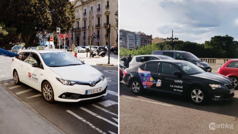 Paragone tra un taxi e un veicolo Cabify - trasporti privati a Valencia