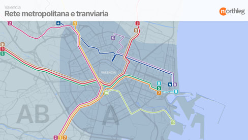 Mappa delle reti metropolitana e tranviara a Valencia