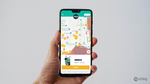 Yego app with listed scooters in the area in Valencia