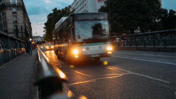 Bus driving on the streets of Paris