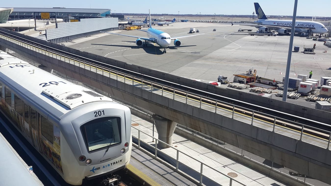 Airtrain passing by the JFK Airport in New York City