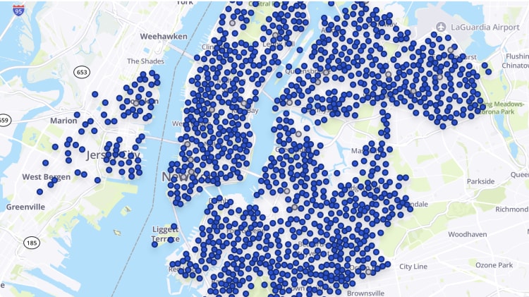 Citi Bike stations on a map