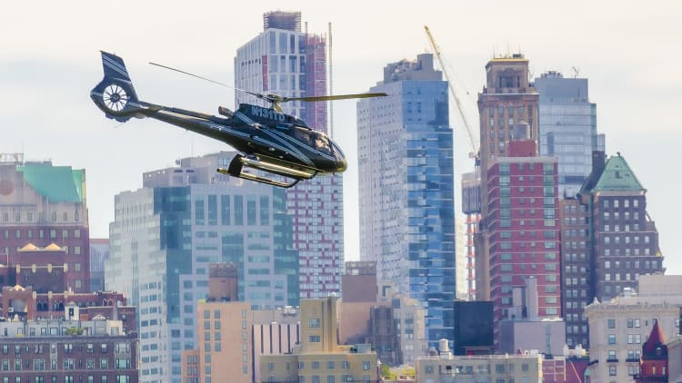 Helicopter flying over New York City