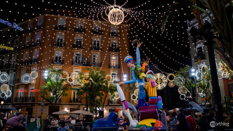 Streetlights on one of Ruzafa’s squares - Fallas Valencia