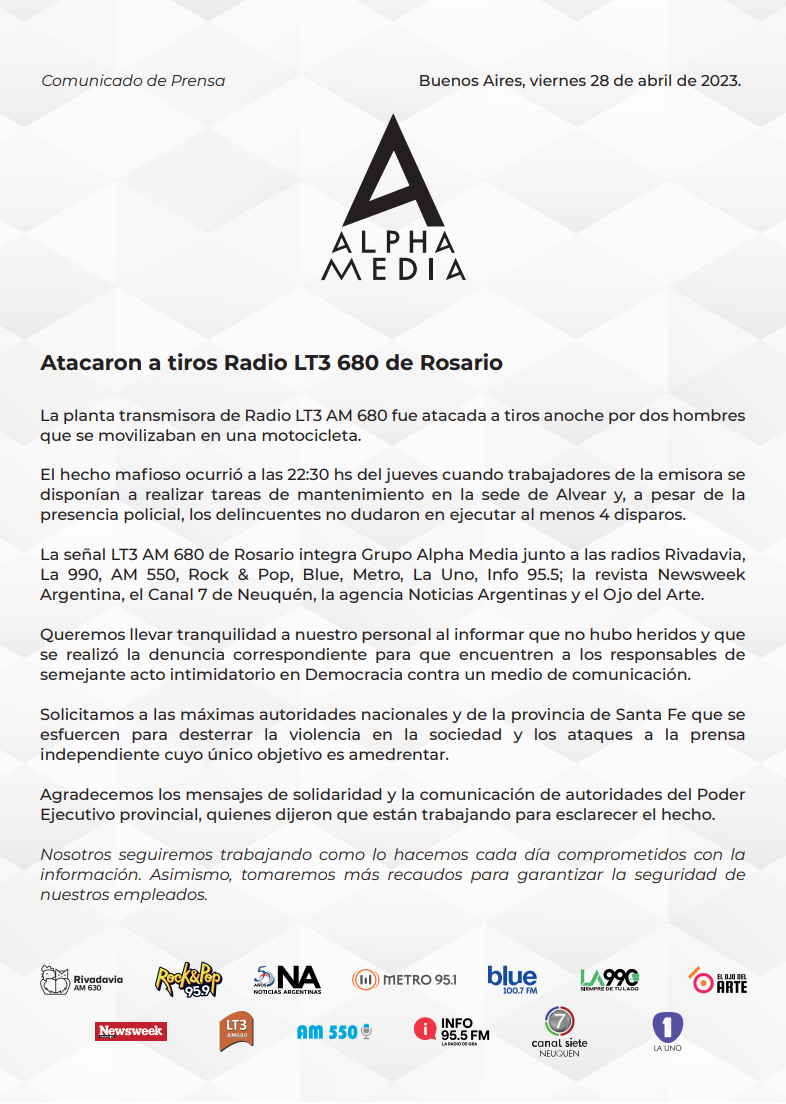 cOMUNICADO aLPHA mEDIA