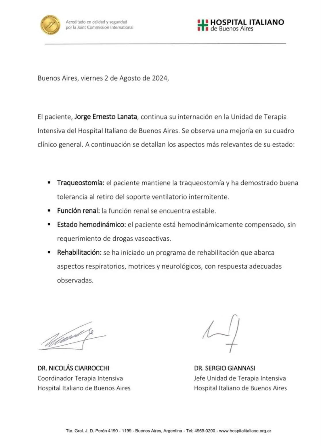 Parte médico de Lanata