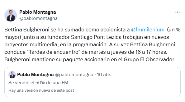 Tweet de Pablo Montagna