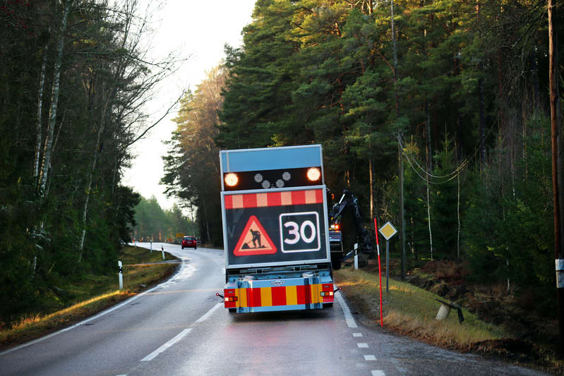 Vägarbete vid busshållplatsen Stjärnhem i Skummeslövsstrand