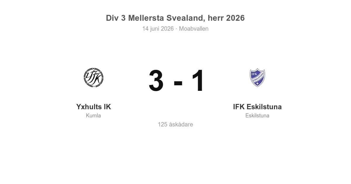 Vinst för Yxhults IK hemma mot IFK Eskilstuna