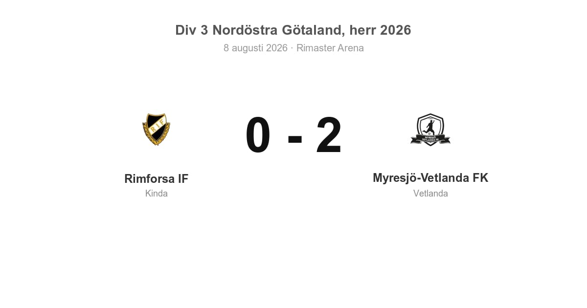 Förlust för Rimforsa (Kinda) hemma mot Myresjö-Vetlanda FK