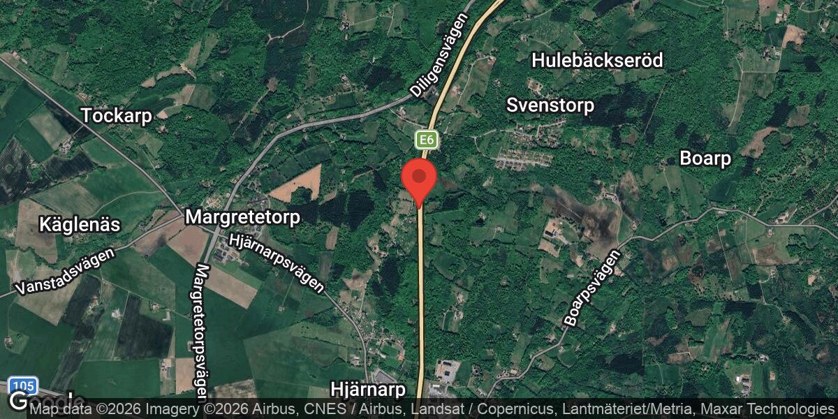 Singelolycka på E6 mellan Hjärnarp och Hallandsås påverkar trafiken