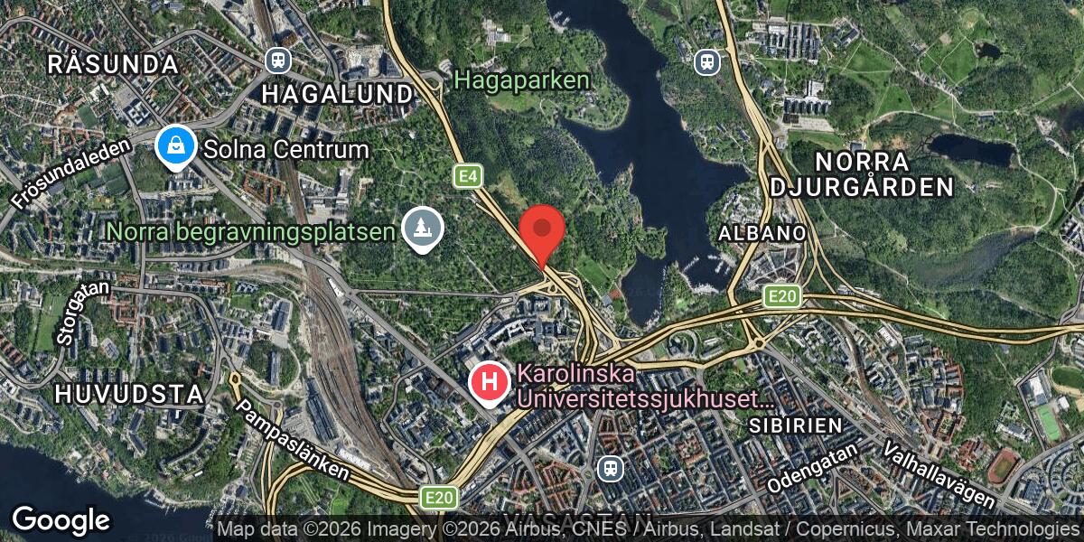Avfart mot Karolinska Sjukhuset avstängd på E4 vid Trafikplats Haga Södra