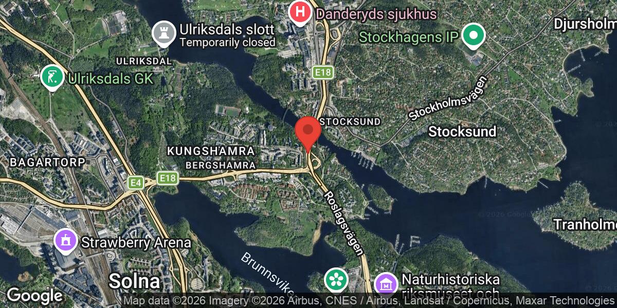 Fordonshaveri på E18 vid Trafikplats Bergshamra i riktning mot Roslagstull