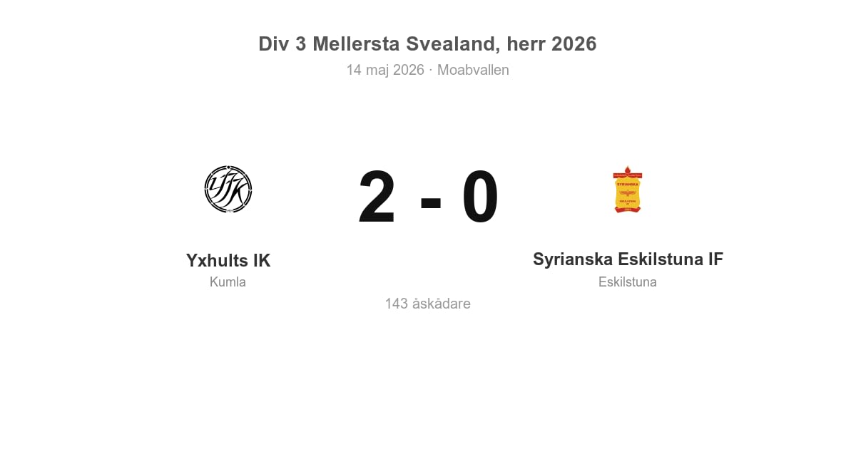 Vinst för Yxhults IK hemma mot Syrianska Eskilstuna IF