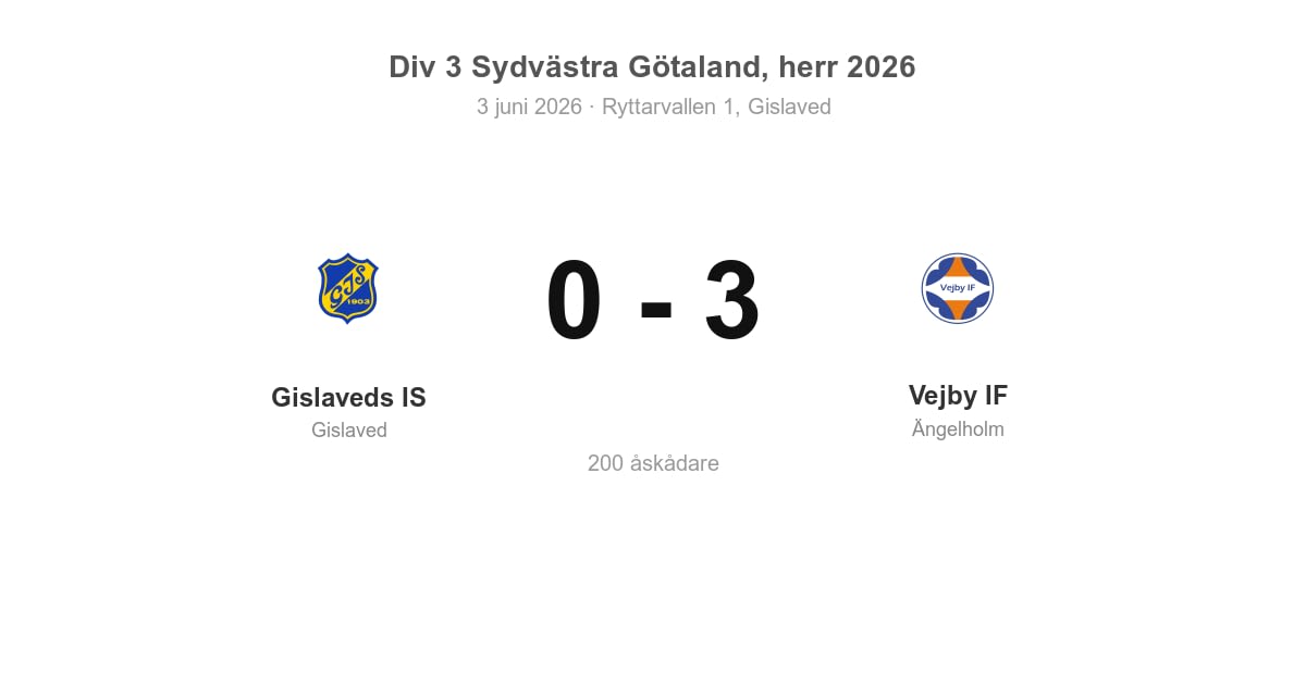 Vinst för Vejby IF i bortamatch mot Gislaveds IS