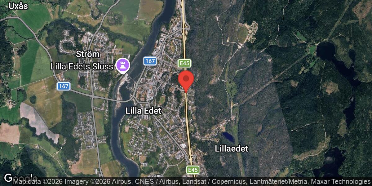 Singelolycka på E45 vid Lilla Edet påverkar trafiken mot Karlstad