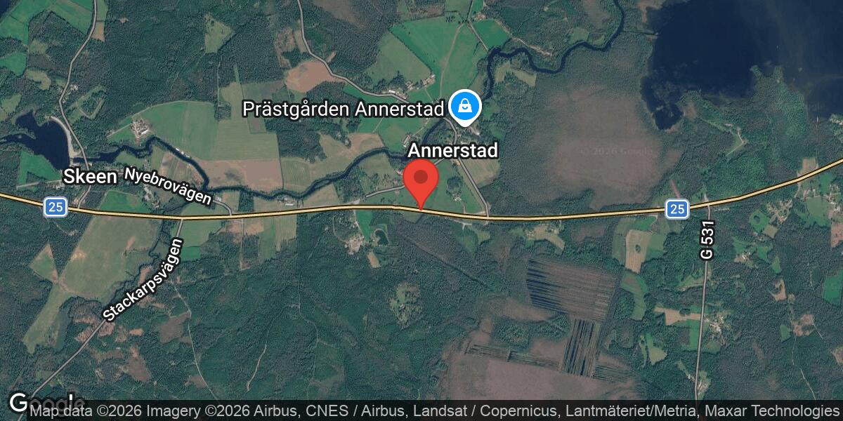Singelolycka på Väg 25 vid Annerstad påverkar trafiken
