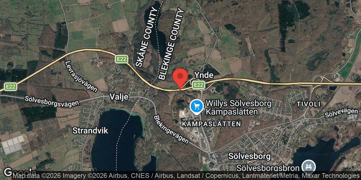 Vägarbete på E22 mellan Gualöv och Sölvesborg påverkar trafiken