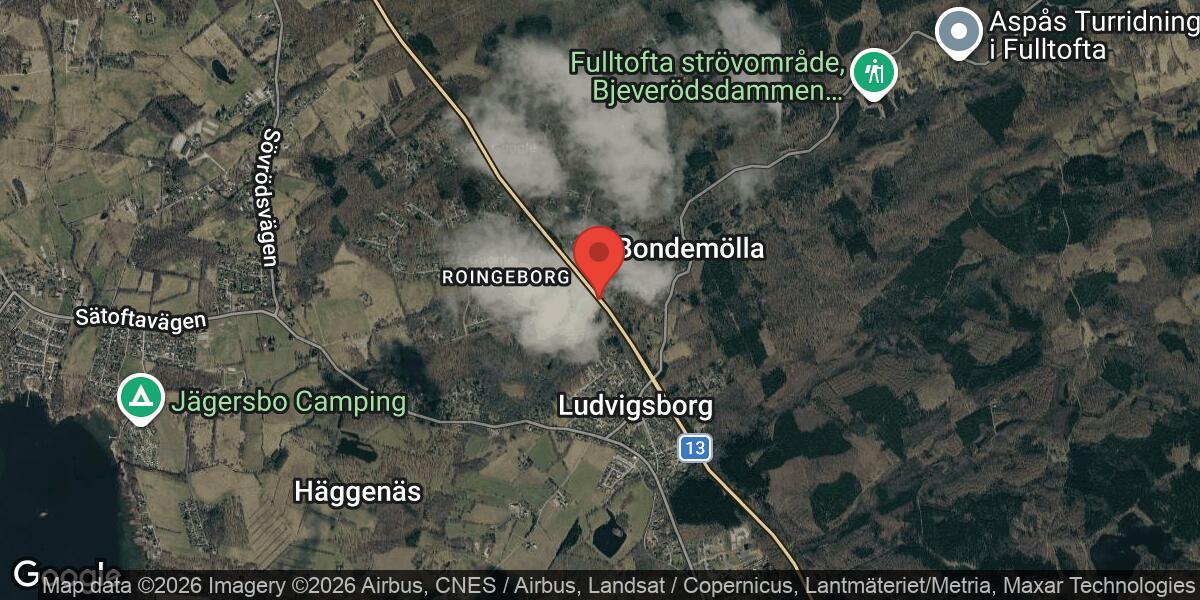Nedfallet träd på Väg 13 mellan Sövröd och Ludvigsborg N påverkar trafiken