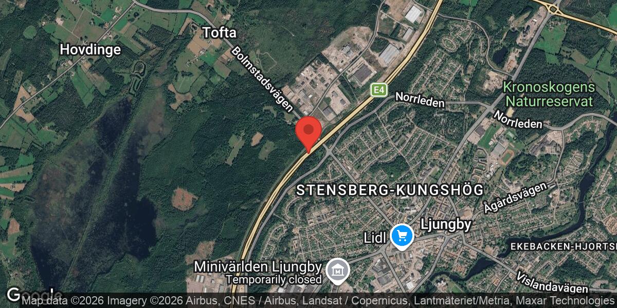 Brand i fordon påverkar E4 vid Ljungby
