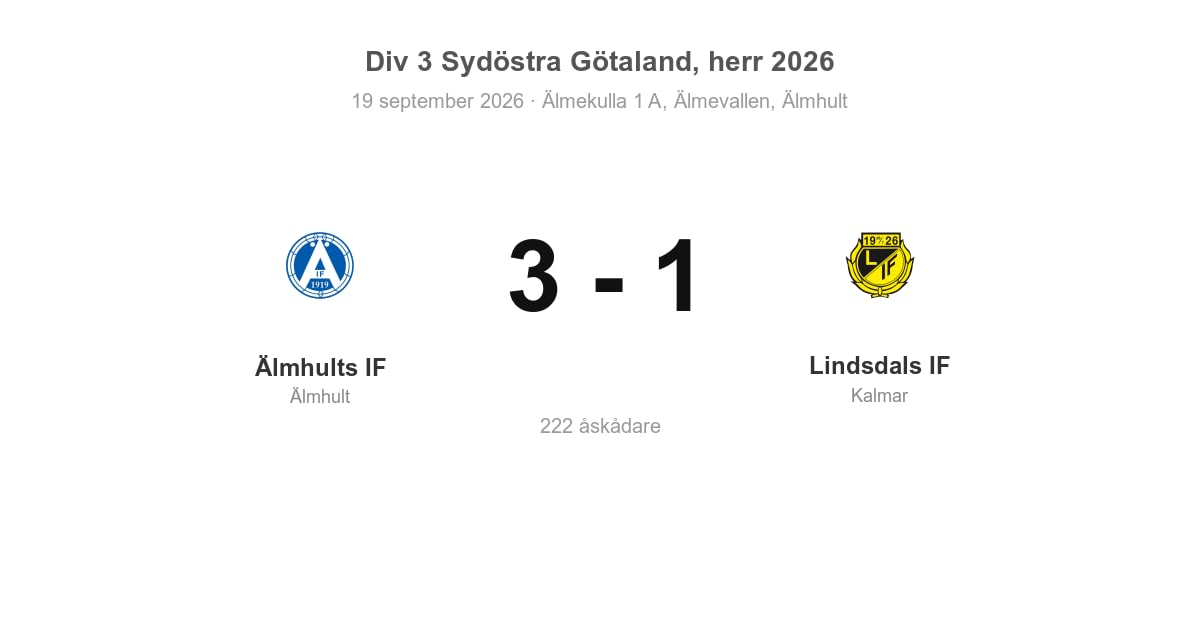 Vinst för Älmhults IF hemma mot Lindsdals IF