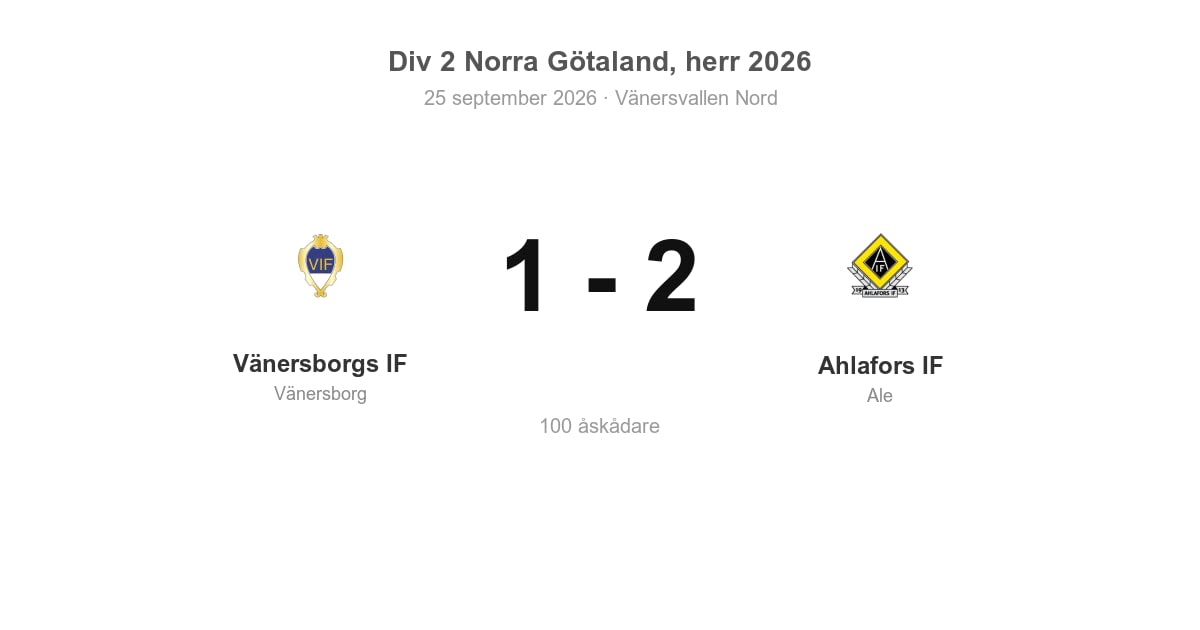 Förlust hemma för Vänersborgs IF mot Ahlafors IF