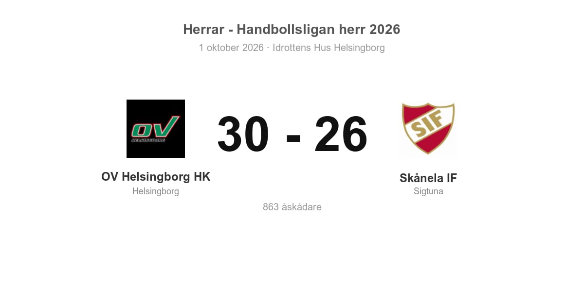 Vinst för OV Helsingborg HK hemma mot Skånela IF