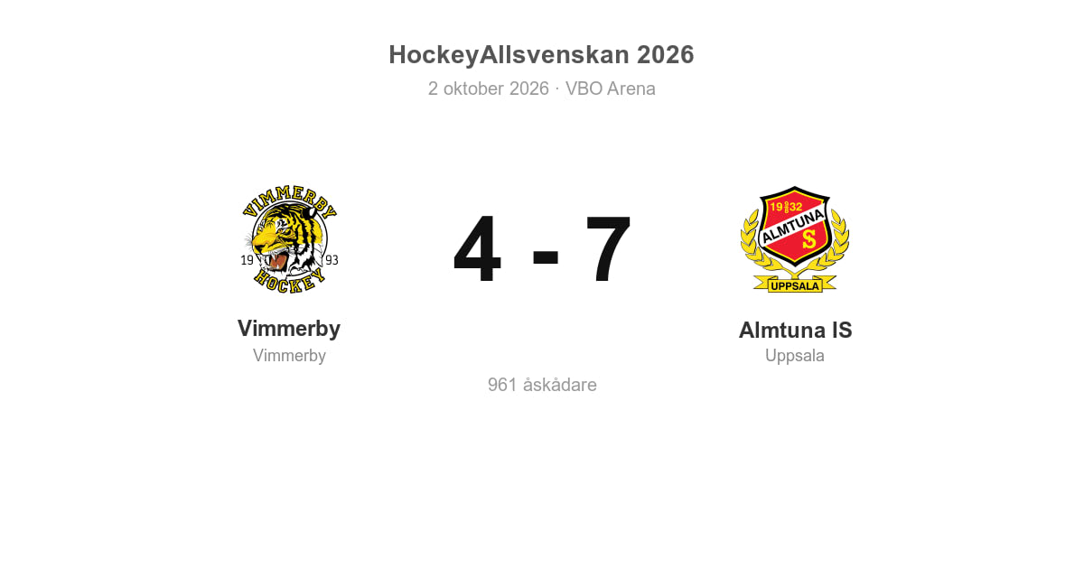 Vinst för Almtuna IS i bortamatchen mot Vimmerby