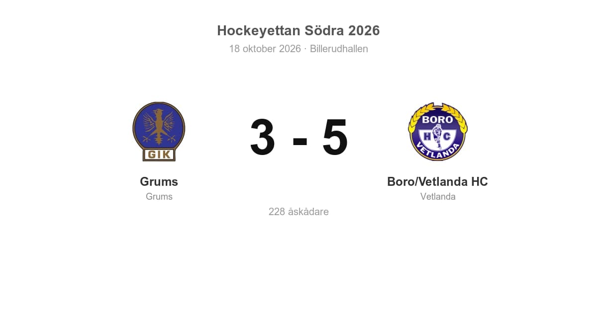Vinst för Boro/Vetlanda HC borta mot Grums