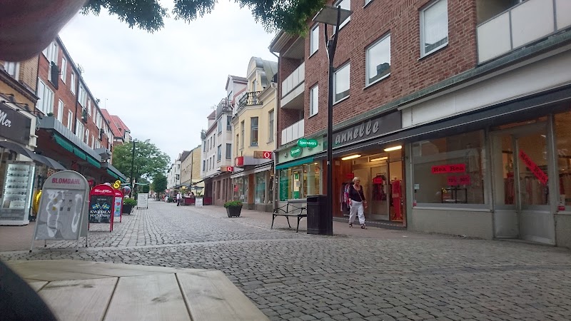 Klara Ericsson hjälper behövande med varma kläder på Storgatan i Ängelholm