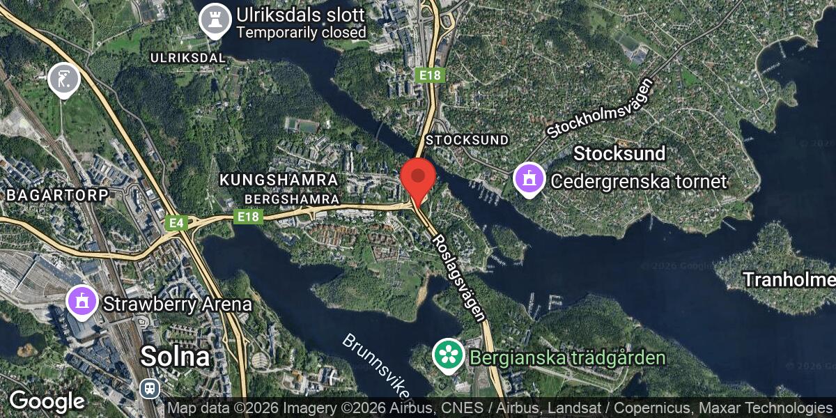 Reparation av krockbarriär på E18 vid Trafikplats Bergshamra pågår till 15 januari