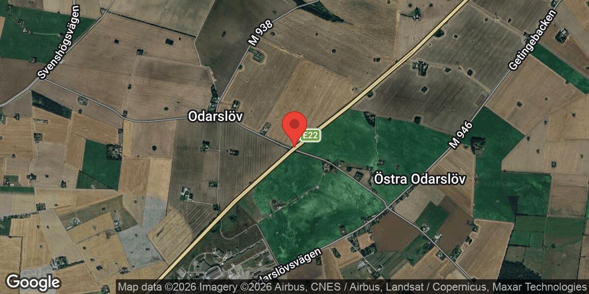 Singelolycka på E22 norr om trafikplats Lund påverkar trafiken mot Trelleborg