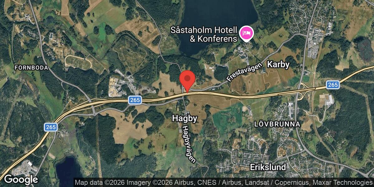 Olycka på väg 265 mellan Hagbylund och Täby Kyrkby påverkar trafiken