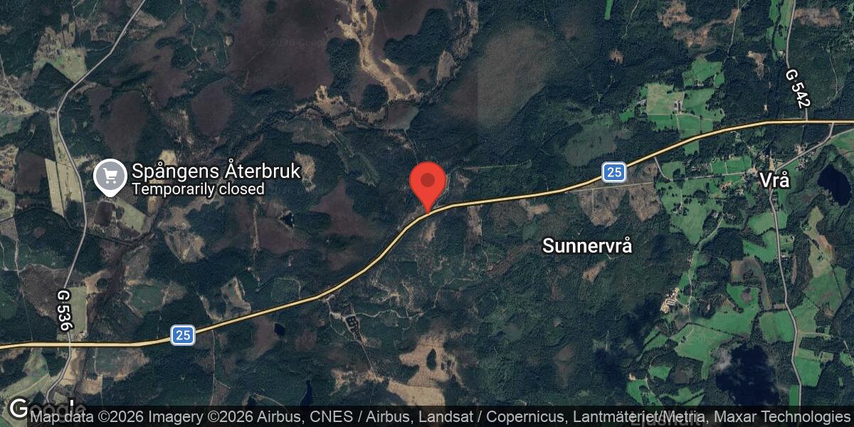 Singelolycka på väg 25 vid Glamshult påverkar trafiken mot Nybro